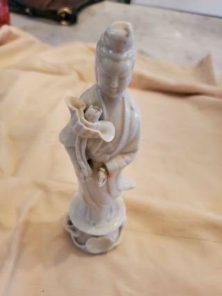Fine Vintage Small Chinese Blanc De Chine Porcelain Guanyin On Lotus 7 "