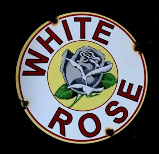 Vintage 1930’s White Rose Porcelain Sign 12” Gas Oil Gasoline Auto Car Truck