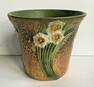Vintage Roseville Pottery 1920s Jonquil Vase With Flower Frog - 3 -