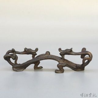 Collectable Chinese Red Copper Hand - Carved Double Dragon Decor Statue Penholder
