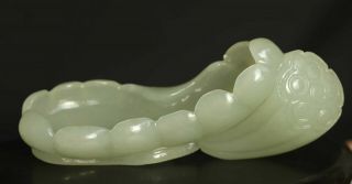 Old Natural Hetian White Jade Hand - Carved Statue Flower Inkstone