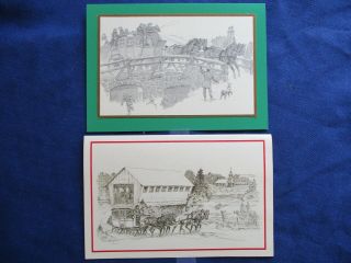 Vintage Paul Brown Horse Illustration Christmas Cards 4 Horse Carriage Lovely