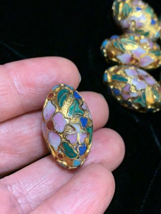 One Large Vintage Chinese Enamel Cloisonné Gold Bead Flowers Oval 24mm X 15mm