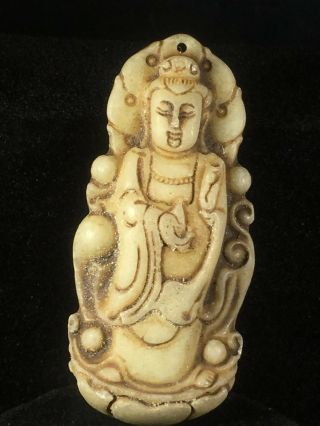 Chinese Old Natural Jade Hand - Carved Woman Kwan - Yin Statue Pendant Cx027