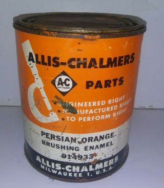 Old Vintage Antique 1 Quart Can Allis Chalmers Parts Persian Orange Enamel Paint
