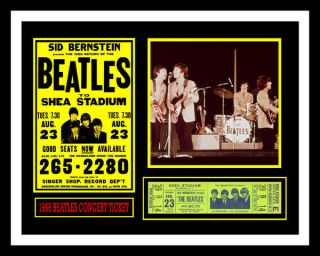 1966 Beatles Shea Stadium Concert Ticket & Photo Display