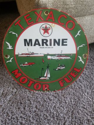 Vintage 1954 Texaco Marine Motor Fuel Porcelain Gas Oil Sign Pump Gas Station