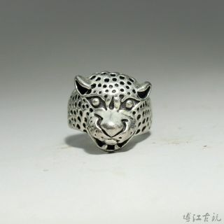 Collect China Miao Silver Hand - Carved Leopard Delicate Ornaments Precious Ring
