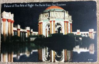 Vintage Postcard Ppie 1915 San Francisco Worlds Fair Palace Of Fine Arts Night