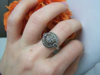 GORGEOUS VINTAGE SOLID STERLING SILVER MARCASITE COCKTAIL RING SIZE O UNUSUAL 2