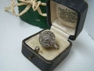 GORGEOUS VINTAGE SOLID STERLING SILVER MARCASITE COCKTAIL RING SIZE O UNUSUAL 3