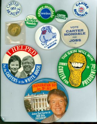 9 Vtg 1976 - 80 President Jimmy Carter Political Campaign Pinback Buttons Token