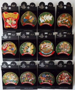 Disney Pins 2000 12 Days Of Christmas Wreath Complete Set Of 12 With Cards