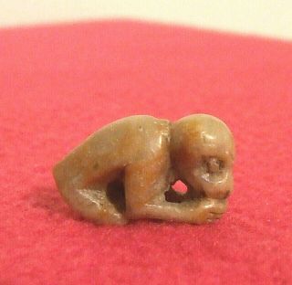 Antique Oriental Hand Carved Agate/hard Stone " Tiny " Monkey - Netsuke?