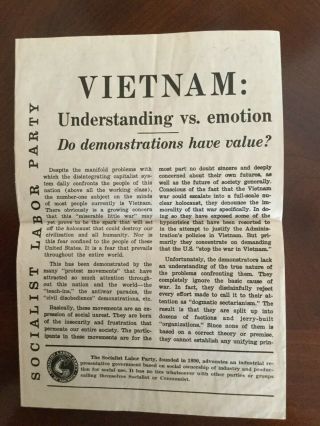 Vintage 1972 Socialist Labor Party Anti - Vietnam Peace Pamphlet Demonstrations