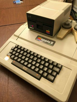 Vintage Apple Ii Plus Computer With Floppy Drive And Joysticks
