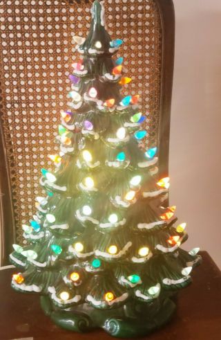 Vtg Signed Holland Mold Ceramic Christmas Tree 18 " Tall Flocked 2 Piece