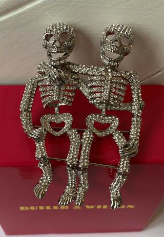 Huge Vintage Butler & Wilson (b&w) Signed Double Skeleton Heart Brooch Pin
