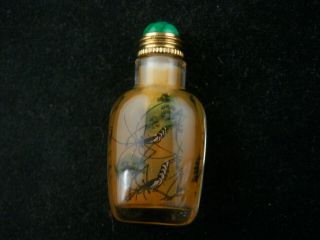 Exquisite Chinese Glass Inside Hand Painted Shrimp Little Snuff Bottle N116