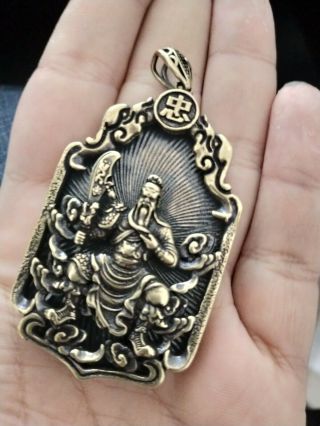 Chinese Handmade Copper Brass Guan Yu Small Fengshui Statue Pendant