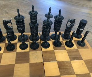 VTG MEXICAN HAND CARVED COW BONE PULPIT STYLE CHESS SET BOARD 3