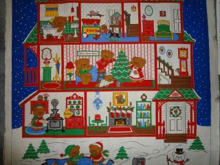 VTG Beary Merry Christmas Advent Calendar VIP Cranston Fabric Panel w/Bear READ 3