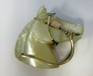 Antique Vintage Carved Mother Of Pearl Gold Filled Bridle Horse Head Fob