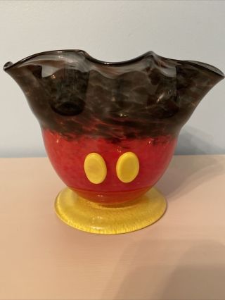 Disney Parks Arribas Mickey Mouse Swirled Hand Blown Glass Bowl Dish
