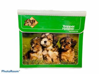 Vintage Mead 1980s Trapper Keeper Dogs Puppies Green 80s Notebook 3 - Ring Binder
