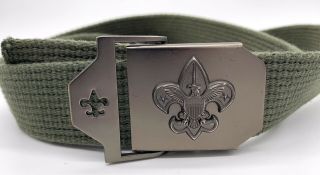 Boy Scout Uniform Belt Green S/m (32 Inch) Metal Buckle