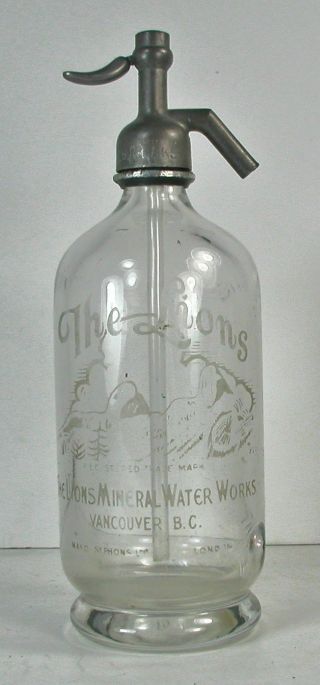 Vintage Antique Seltzer Bottle " The Lions " Vancouver,  B.  C. ,  Canada