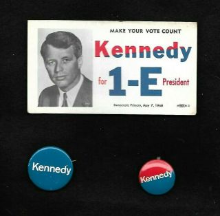 3 Robert F.  Bobby Kennedy Items From 1968 Presidential Campaign: In Primary