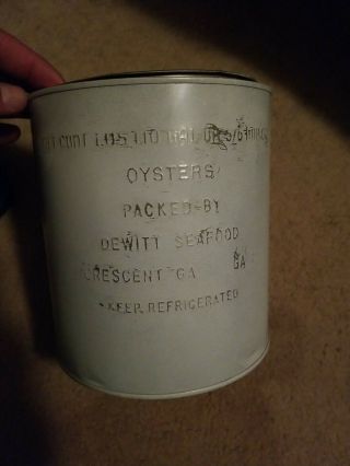 Vintage 1 Gallon Oyster Tin Can With Lid Crescent Georgia Dewitt Seafood
