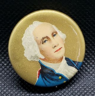 1932 George Washington Bicentennial Political Pin Back Button Gold Background