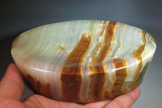 4.  5 " Natural Onyx Jade Gemstone Oval Bowl Dish Carving From Pakistan 7236