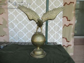 Vtg Large Brass Eagle Sitting On Globe Statue,  Usmc?