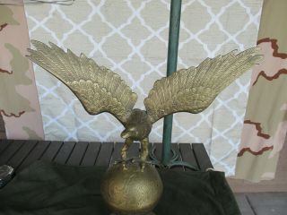 Vtg Large Brass Eagle Sitting on Globe Statue,  USMC? 3