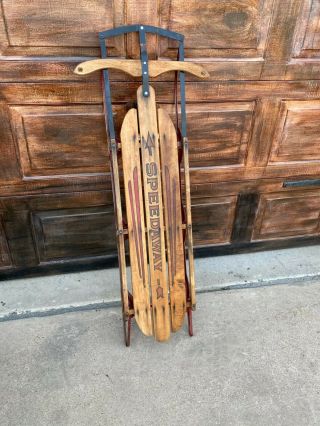Vintage Large Wood Speedway Flyer Snow Sled Great Christmas Porch Decoration