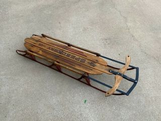 Vintage Large Wood Speedway Flyer Snow Sled Great Christmas Porch Decoration 2