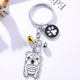 English American Bulldog Inspired Petite Key Fob Ring Chain Enamel Bulldog Hund