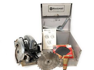 Vintage Rockwell 315 Circular Saw 7 1/4” With Case Wrenches Blades