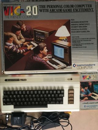 Vtg Commodore Vic - 20 Home Computer Box And Psu Book