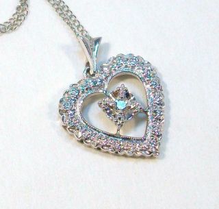 Fine Vtg Estate 14k White Gold Diamond Heart Pendant & Chain Necklace - 3.  2 Grams