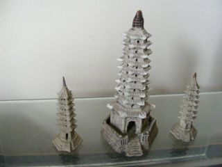 Antique Chinese Porcelain Miniature Pagoda Model X 3