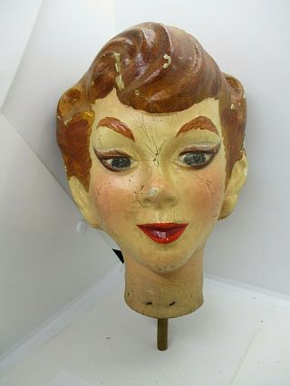 Vintage Mannequin Head Movie Prop Leather Looks Like Peter Pan Head Unique Odd