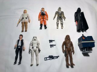 Vintage Star Wars Figures With Collectors Case - Luke,  Solo,  Vader,  Chewie,  C3po