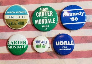 Vintage Presidential Campaign Buttons/pins Lbj Hhh Muskie Udall Carter Kennedy