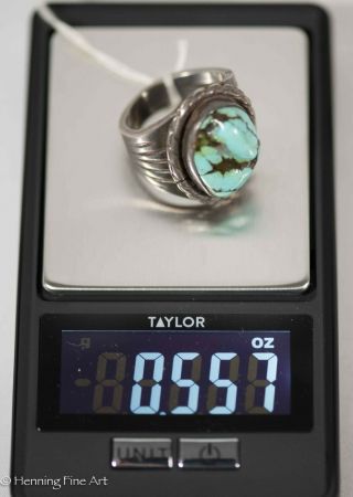 Vintage Southwest Native American Sterling Silver Mens Ring Turquoise Size 11.  5