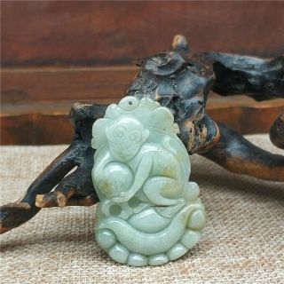 100 Chinese Master Delicate And Natural Hand - Carved Jadeite Jade Monkey Pendant