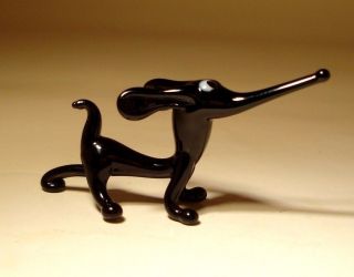 Blown Glass " Murano " Art Figurine Cute Small Black Wiener Dog Dachshund